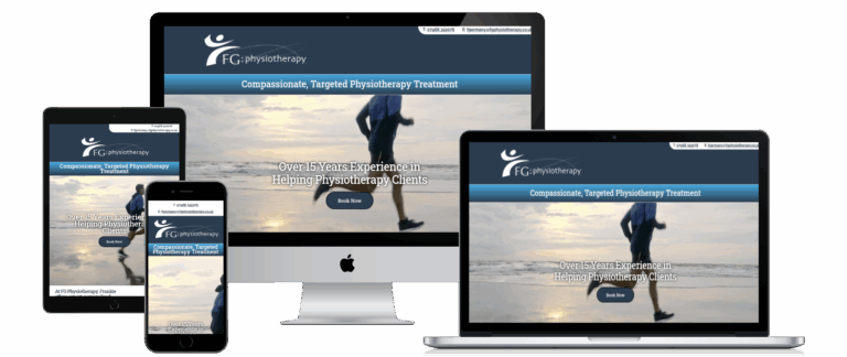 FG Physiotherapy website shown on desktop, laptop, tablet and mobile