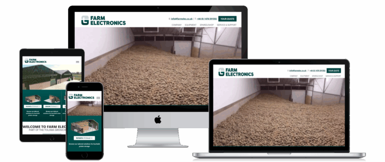 Farm Electronics website shown on desktop, laptop, tablet and mobile
