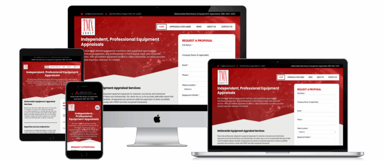 TMX Appraisals website shown on desktop, laptop, tablet and mobile