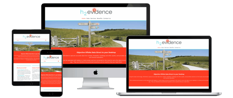 H2 Evidence website shown on desktop, laptop, tablet and mobile