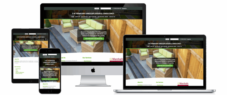 D M Thompson landscape design website shown on desktop, laptop, tablet and mobile