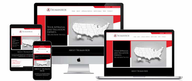 Truman Mox machinery appraisals website shown on desktop, laptop, tablet and mobile