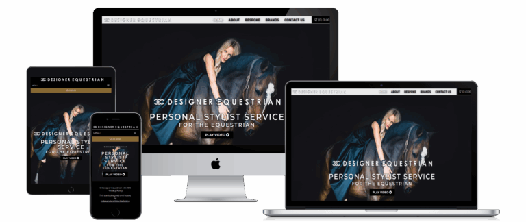 Designer Equestrian website shown on desktop, laptop, tablet and mobile