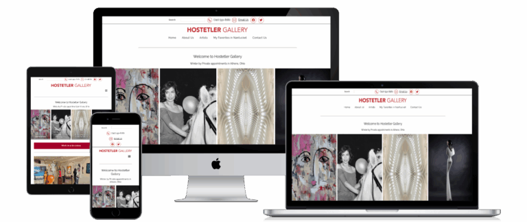Hostetler Gallery website shown on desktop, laptop, tablet and mobile
